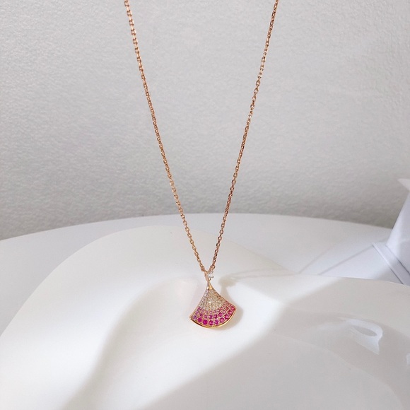 Bvlgari Rose Gold Fan Pendant with Pink Gem Accents